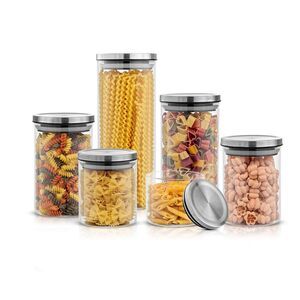 JoyJolt Glass Food Storage Jars Containers, Glass Storage Jar Stainless Ste